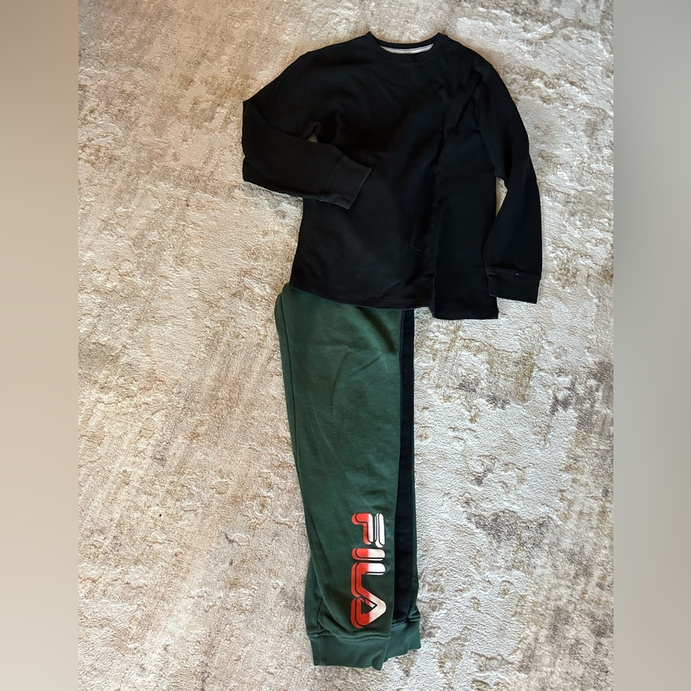 Fila sweatpants with black thermal shirt